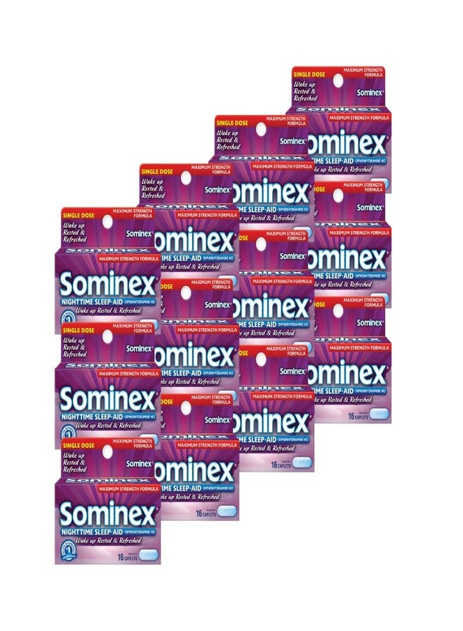 Sominex Nighttime Sleep-Aid Caplets, Maximum Strength, 16 ea (Pack of 12) - Image 1
