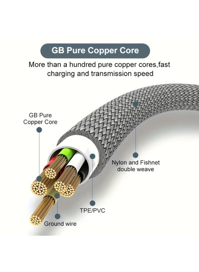 كابل USB-C المنسوج من النايلون المتين باللون الأحمر، 16 4 قدم 5 م، تصميم مسطح، طاقة 50-80 واط، ومزامنة البيانات - Image 3