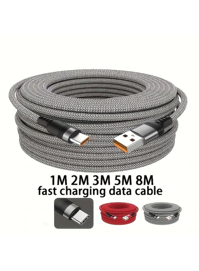 كابل USB-C المنسوج من النايلون المتين باللون الأحمر، 16 4 قدم 5 م، تصميم مسطح، طاقة 50-80 واط، ومزامنة البيانات - Image 1