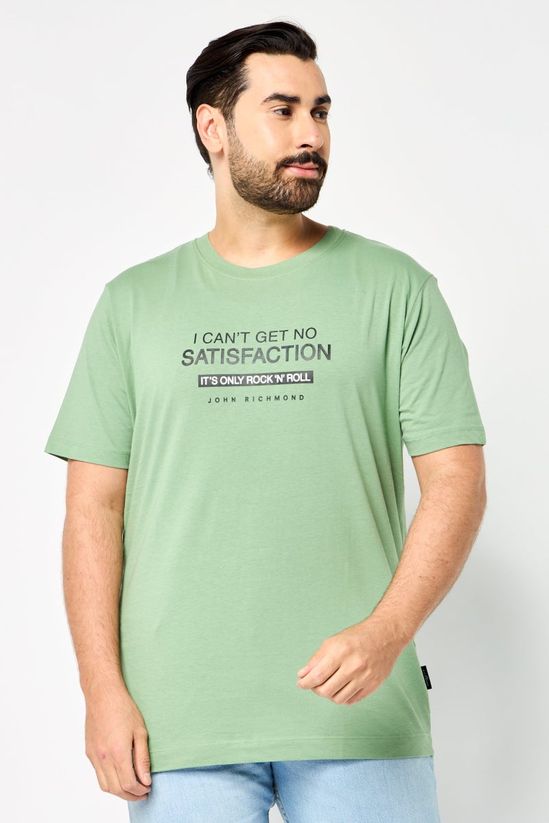 JOHN RICHMOND Men Crew Neck Short Sleeve Graphic Print T-shirt, Dark Sage - Image 1