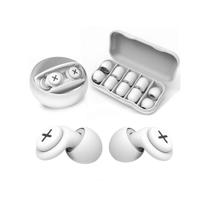 SOLARAE Noise Reduction Ear Plugs-40 dB Noise Cancelling Reusable Hearing Protection in Flexible Silicone for Sleeping, Traveling, Concerts, Work & Swimming,3 Wearing Styles, White - Image 1