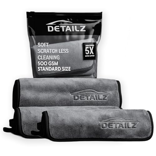 DETAILZ Microfiber Car Cleaning Cloth - Super Soft 500 GSM (40x40 CM) Microfiber Cloth for Car and Bike - Suede Edging for Scratch Less Drying and Detailing (Pack of 3) - Image 1