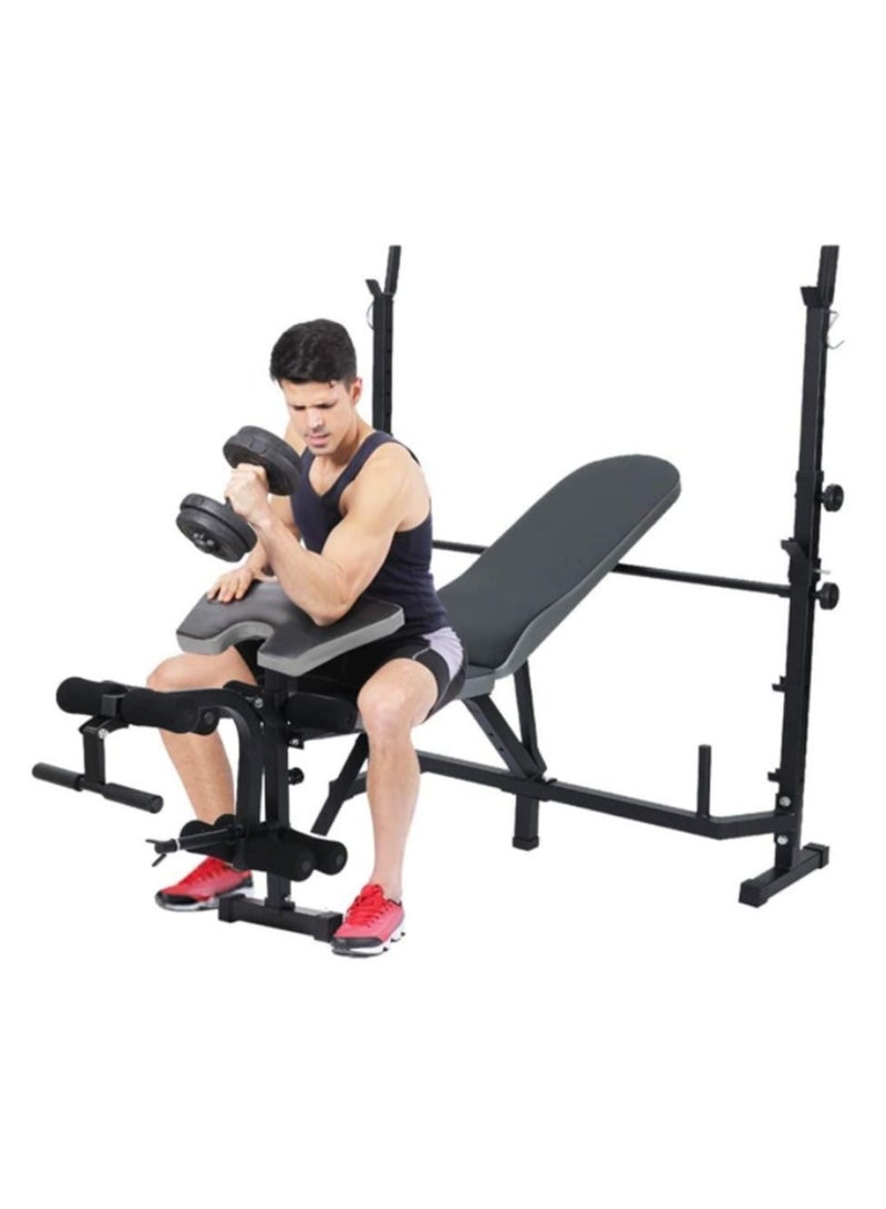 مقعد رفع الأثقال متعدد الوظائف مزود بمطور للساق + مقبض تمرين الضغط - Image 5