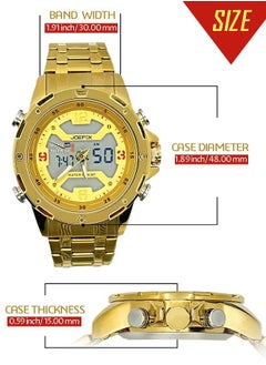 JoeFox Stainless Steel Men Business  Fashion Analog Digital Wristwatch Dual Dial Time Waterproof Quartz Classic Multifunction Luminous Big Dial Watch Gold  - Image 2