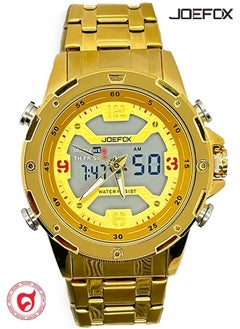 JoeFox Stainless Steel Men Business  Fashion Analog Digital Wristwatch Dual Dial Time Waterproof Quartz Classic Multifunction Luminous Big Dial Watch Gold  - Image 1