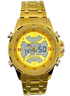 JoeFox Stainless Steel Men Business  Fashion Analog Digital Wristwatch Dual Dial Time Waterproof Quartz Classic Multifunction Luminous Big Dial Watch Gold  - Image 4