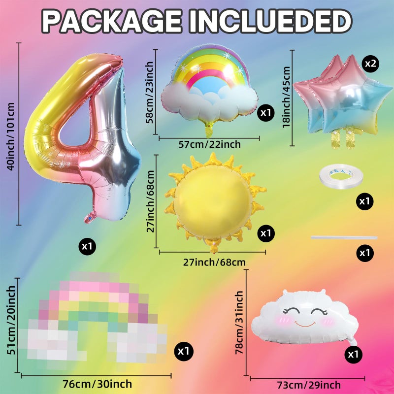 Paeyeq 4Th Birthday Decorations Girl  4Th Rainbow Birthday Balloons Set With Sun Rainbow Gradient Stars And 40 Inch Number 4 Foil Balloon For Rainbow Theme Girls 4Th Birthday Party Decoration Supplies - Image 2