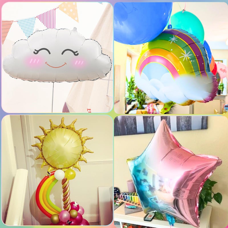 Paeyeq 4Th Birthday Decorations Girl  4Th Rainbow Birthday Balloons Set With Sun Rainbow Gradient Stars And 40 Inch Number 4 Foil Balloon For Rainbow Theme Girls 4Th Birthday Party Decoration Supplies - Image 5
