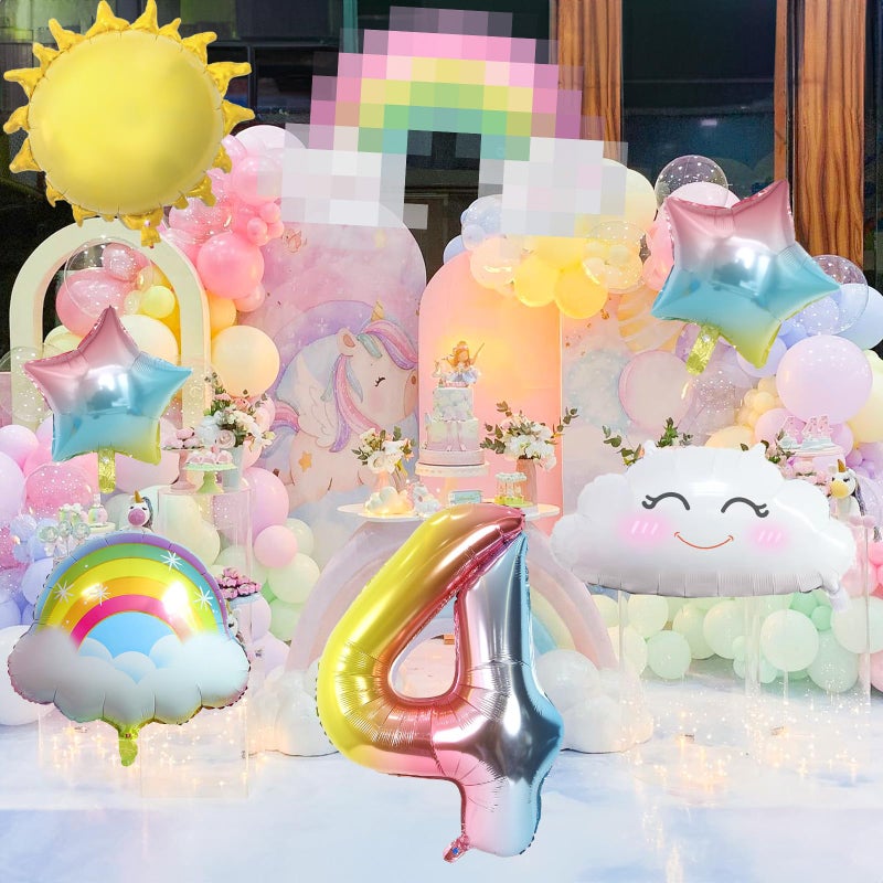 Paeyeq 4Th Birthday Decorations Girl  4Th Rainbow Birthday Balloons Set With Sun Rainbow Gradient Stars And 40 Inch Number 4 Foil Balloon For Rainbow Theme Girls 4Th Birthday Party Decoration Supplies - Image 4