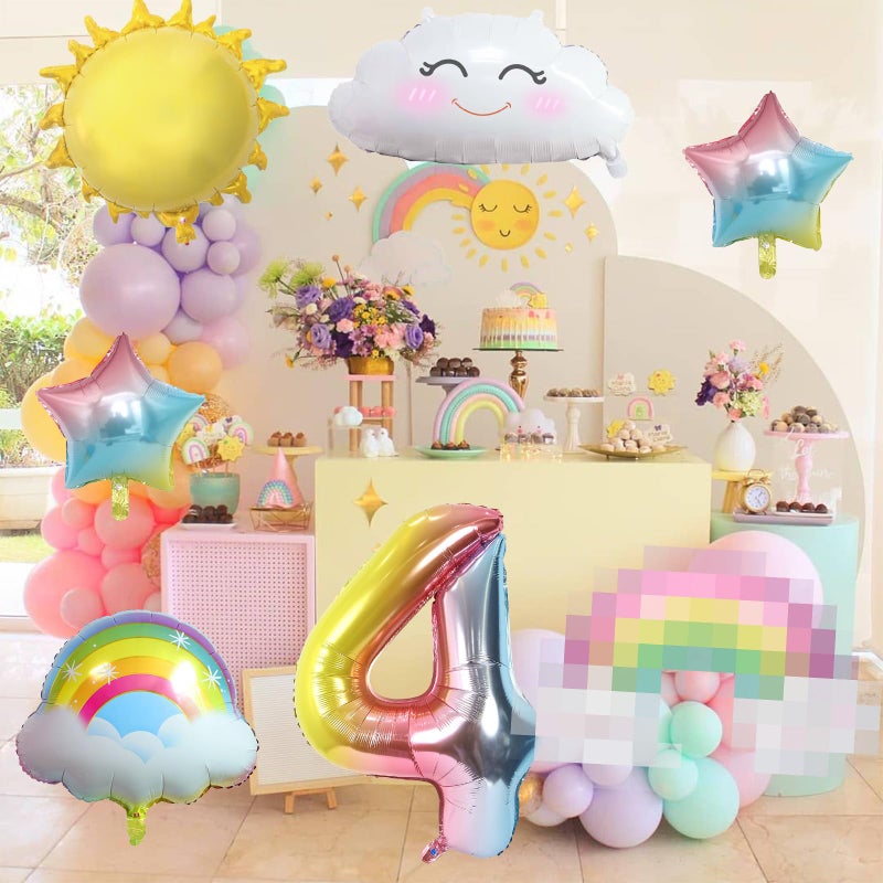 Paeyeq 4Th Birthday Decorations Girl  4Th Rainbow Birthday Balloons Set With Sun Rainbow Gradient Stars And 40 Inch Number 4 Foil Balloon For Rainbow Theme Girls 4Th Birthday Party Decoration Supplies - Image 3