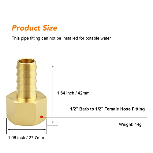 Besosay 1/2 Inch Hose Barb to 1/2 Inch NPT Female Thread Fitting, Brass Quick Connector Coupler Adapter Reducer Air M Type Quick-Connect Fitting (4 Pack) - Image 2