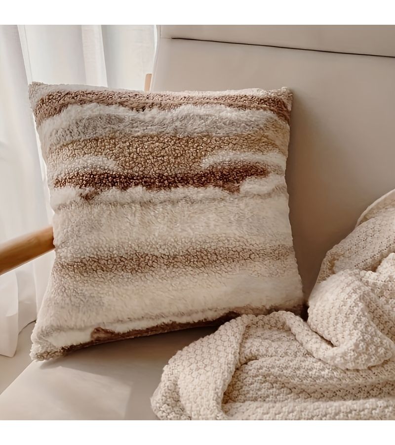 Brown 17.72x17.72 Inch Irregular Plush Decorative Pillow Cover For Living Room Sofa - Image 5