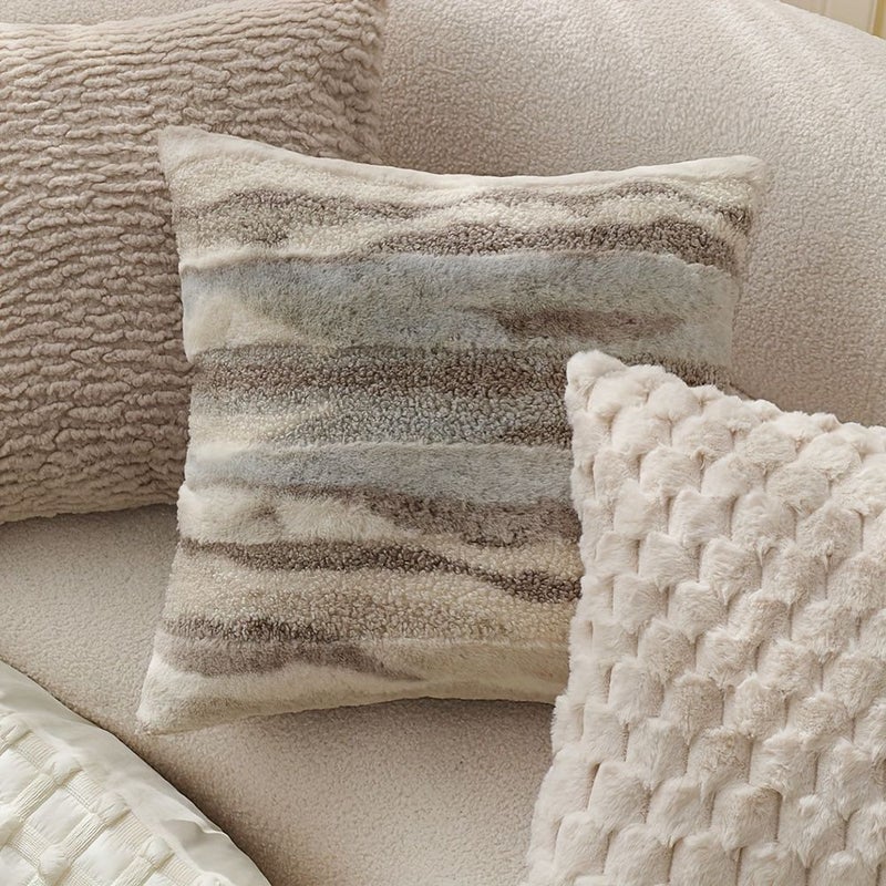 Brown 17.72x17.72 Inch Irregular Plush Decorative Pillow Cover For Living Room Sofa - Image 4