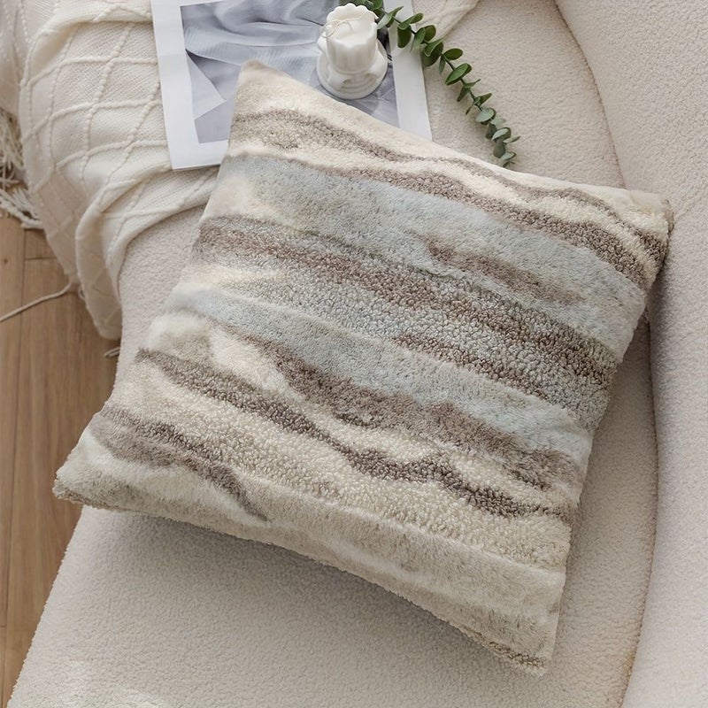 Brown 17.72x17.72 Inch Irregular Plush Decorative Pillow Cover For Living Room Sofa - Image 1