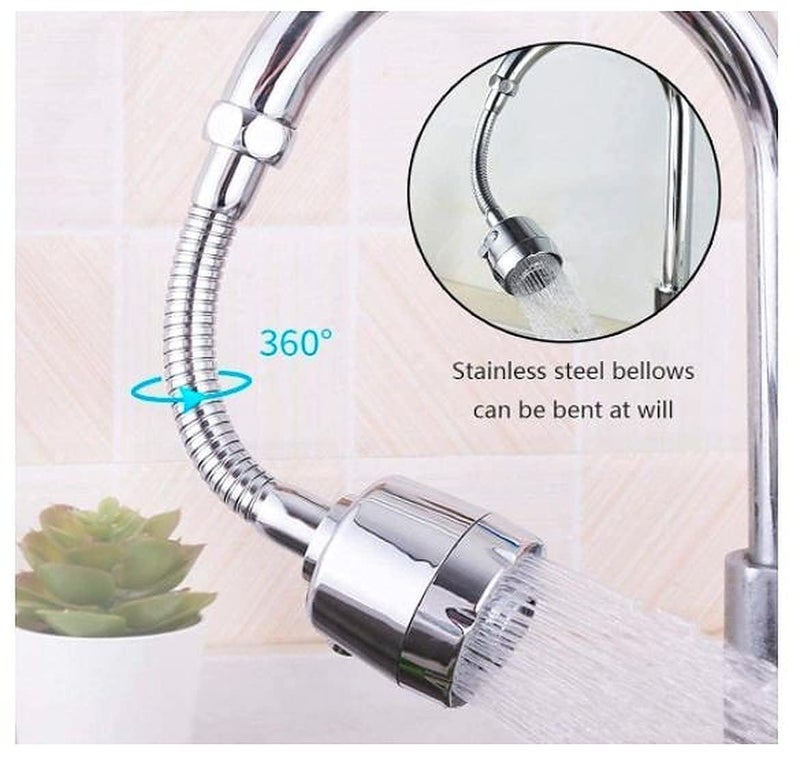MissMin Premium Tap Extension for Kitchen Sink | 360° Flexible Sink Tap for Kitchen Basin | Adjustable Kitchen Tap Extender & Tap Shower | Water Saving Sink Tap Extension, 2 Mode (Silver) - Image 2