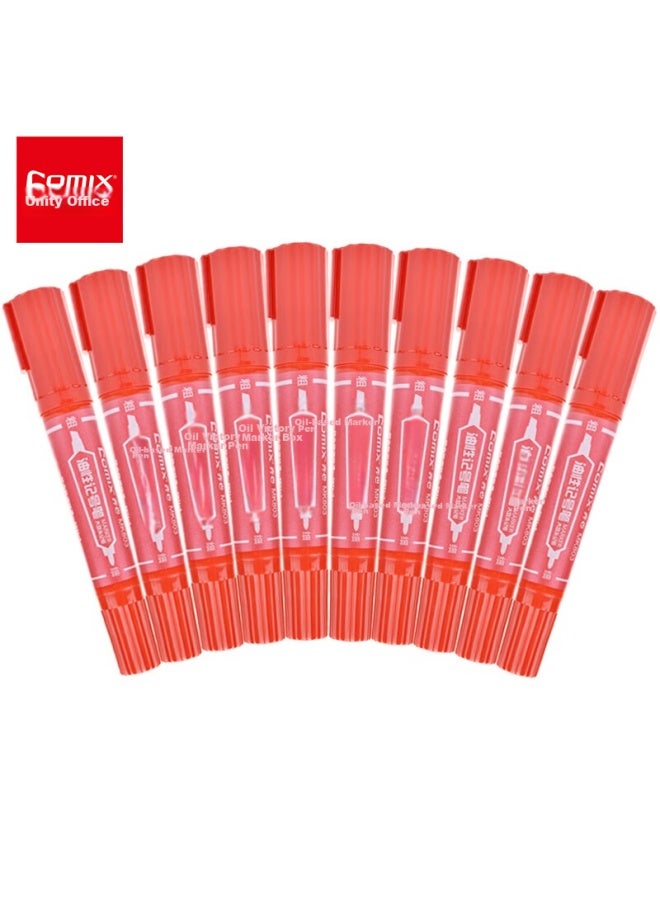 Comix Dual-tip Oil-based Marker Pens, 10-pack, Thick Red, For Sign-in Marking, Express Delivery, Logistics, Warehouse Packing Use, Quick-drying Ink, Mk803 - Image 1