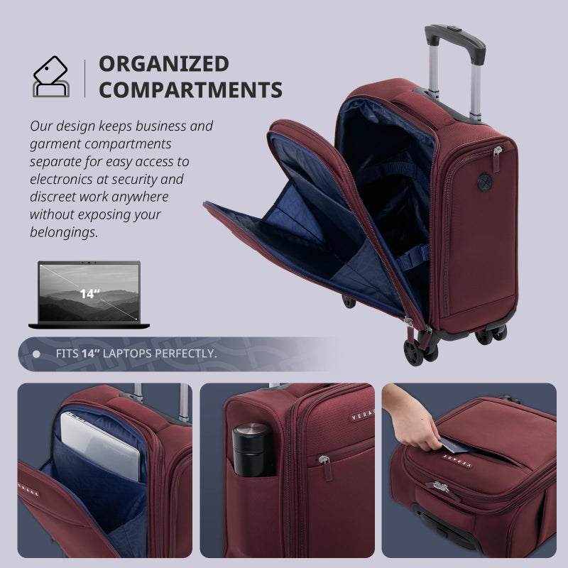 Verage Underseat Carry On Luggage with Wheels, 14.5-Inch Spinner Small Suitcase, Softside Lightweight Travel Bag for Men and Women, Airplane Carry On Bag, Burgundy Red - Image 4