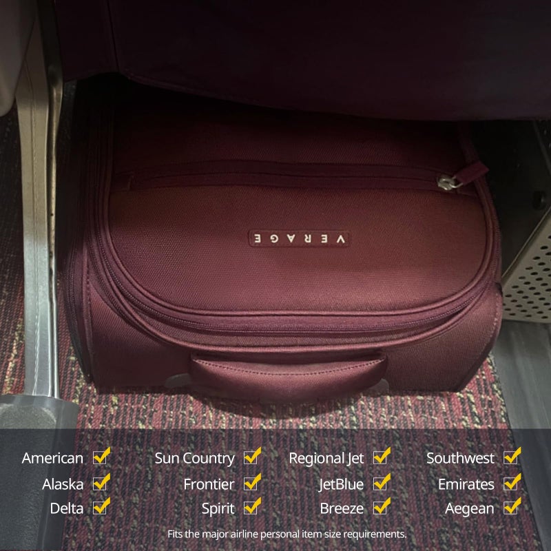 Verage Underseat Carry On Luggage with Wheels, 14.5-Inch Spinner Small Suitcase, Softside Lightweight Travel Bag for Men and Women, Airplane Carry On Bag, Burgundy Red - Image 3
