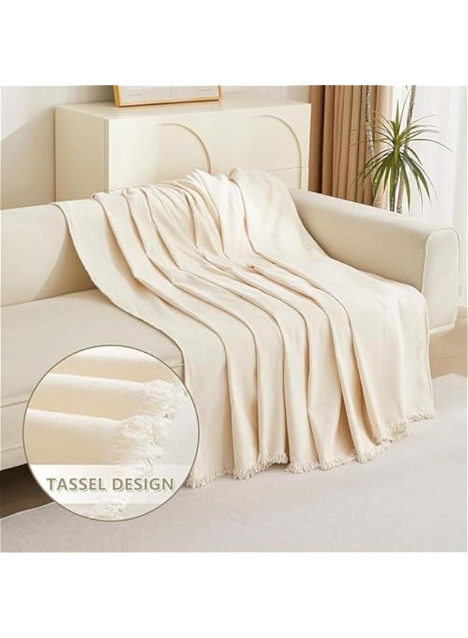 هوكور Durku Boho Couch Cover,Beige Sofa Covers with White Tassel Farmhouse Sofa Slipcover Simple Couch Protector for Dogs Chenille Sectional Couch Covers,Couch Cushion Covers - Image 4