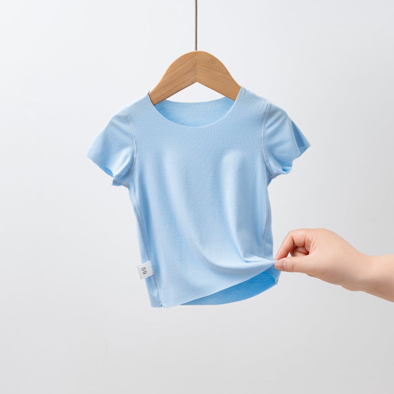 Children'S Short-Sleeved Summer Thin Modal Children'S Ice Silk Top Boys' Breathable T-Shirt Teenagers Base Shirt - Image 1