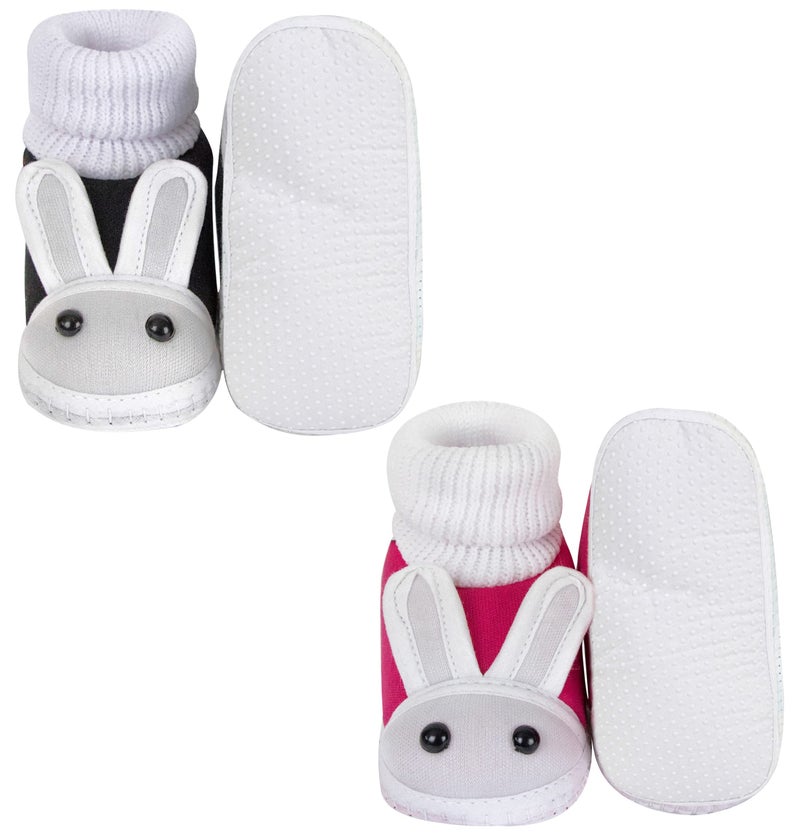 Neska Moda 12 To 18 Months Baby Boys & Girls Pack of 2 Pair Cotton Rabbit Face Slip On Baby Booties (Black, Pink) - Image 5