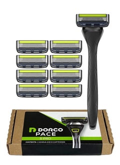 DORCO Pace 5 Pro Razor System For Men Five Blade Precision Shaving 1 Handle + 9 Cartridge Set  - Image 2