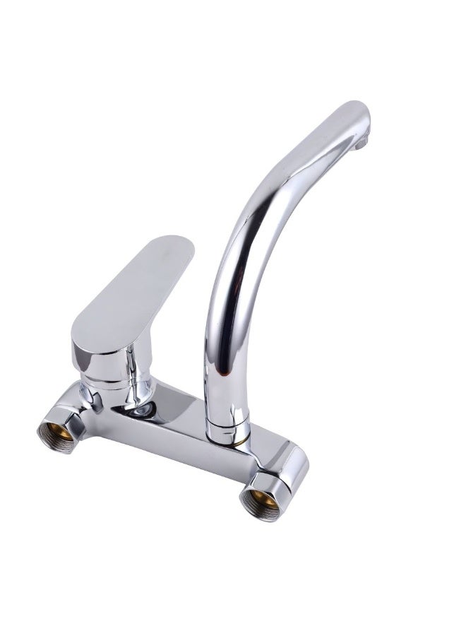 خلاط مجلى جداري إيطالي بتصميم عصري وتشطيب كروم لامع مقاوم للصدأ مع ذراع تحكم واحدة لتدفق المياه ودرجة الحرارة للمطابخ الحديثة - Image 4