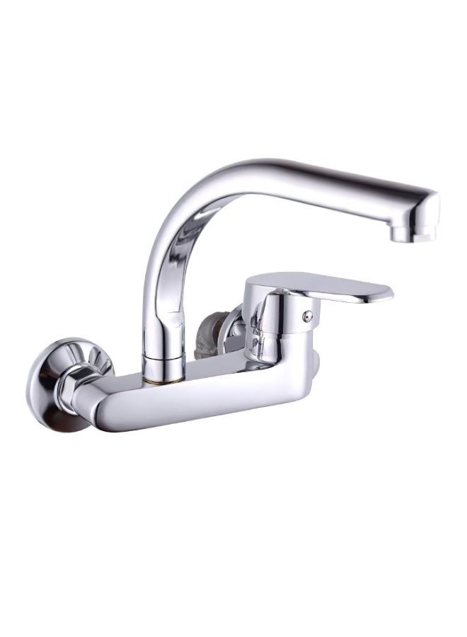 خلاط مجلى جداري إيطالي بتصميم عصري وتشطيب كروم لامع مقاوم للصدأ مع ذراع تحكم واحدة لتدفق المياه ودرجة الحرارة للمطابخ الحديثة - Image 1