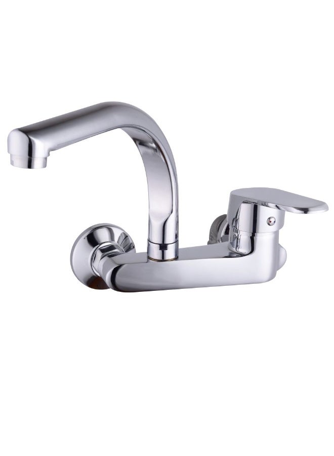 خلاط مجلى جداري إيطالي بتصميم عصري وتشطيب كروم لامع مقاوم للصدأ مع ذراع تحكم واحدة لتدفق المياه ودرجة الحرارة للمطابخ الحديثة - Image 3