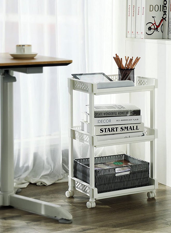 Halamodo 3-Tier Plastic Rolling Utility Cart with Handle,Multi-shelf Utility Storage Cart with Wheels for Office, Living Room,Kitchen,Bathroom - Image 2