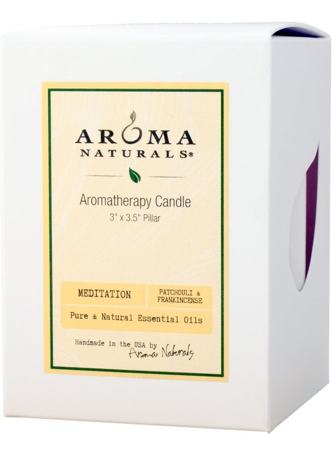 Aroma Naturals - Aroma Naturals Patchouli and Frankincense Essential Oil White Scented Pillar Candle, Meditation, 3 inch x 3.5 inch - Image 1