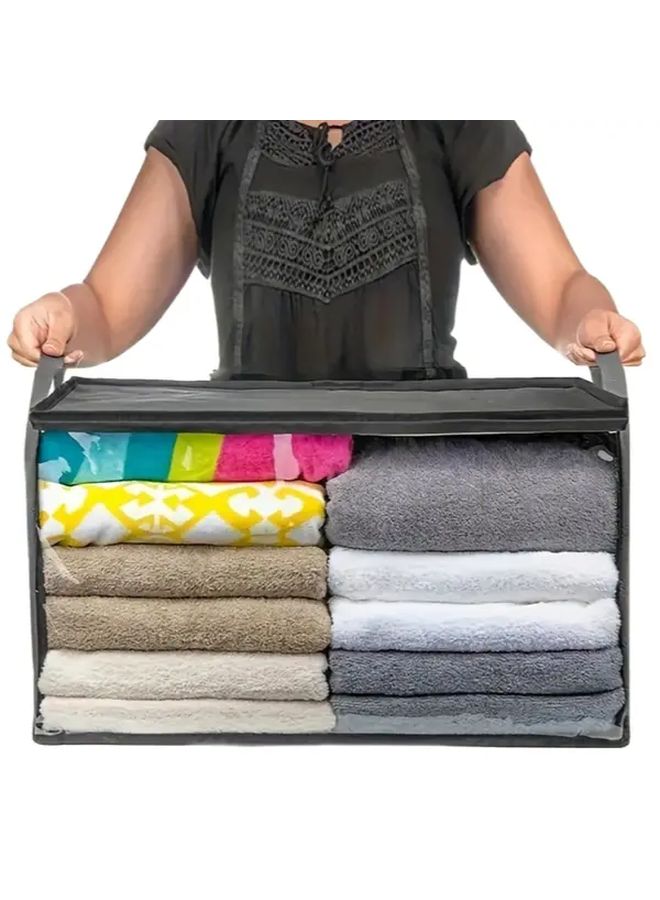 Gray Collapsible Storage Box with Window Flip Top Lid Large Capacity Under Bed Closet - Image 1