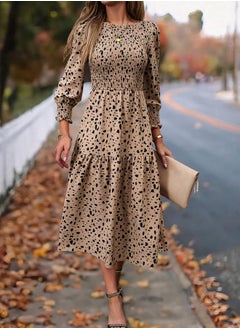 Styli Allover Print Smocking Detail Long Sleeve Midi Dress by Styli  - Image 2