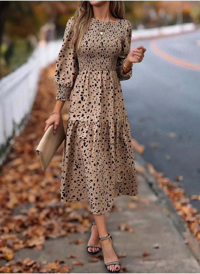 Styli - Allover Print Smocking Detail Long Sleeve Midi Dress by Styli - Image 1