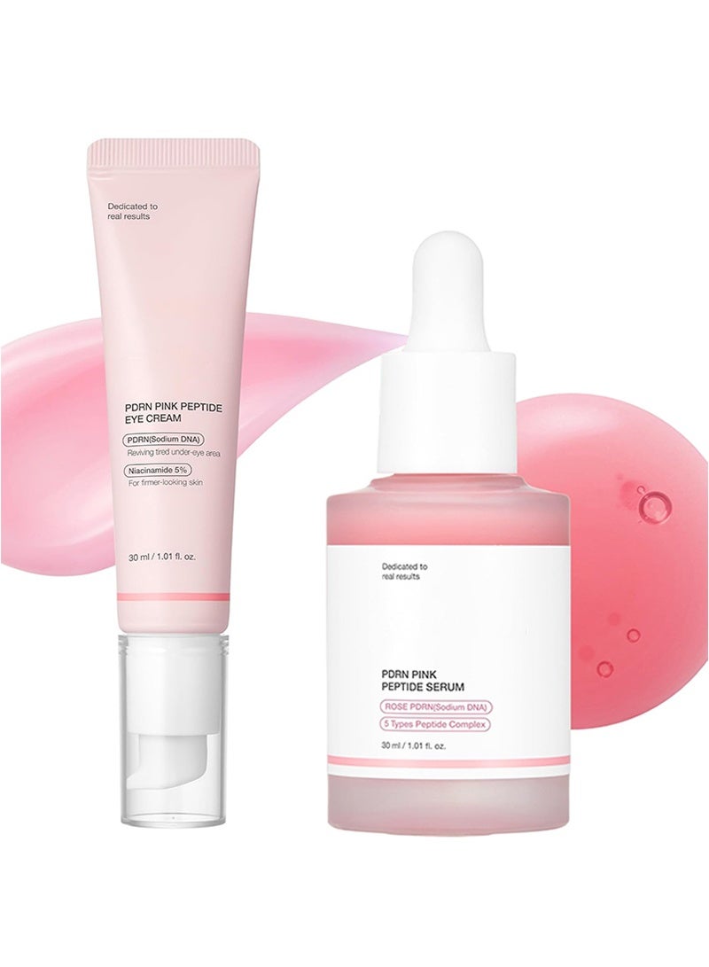 Salmon DNA PDRN Pink Peptide Duo:Pink Glow Serum and Salmon DNA PDRN Pink Peptide Eye Serum,Peptide,Niacinamide for Hydrating Moisturizing and Firming,Uneven Skin Tone - Image 1