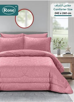 Rose ROSE Luxurious Flory Comforter, Premium Cotton Alternative Microfiber, Set of 6 pieces, Super Soft Cozy Breathable Cooling Lightweight, King size 260x240 cm, Pink  - Image 1
