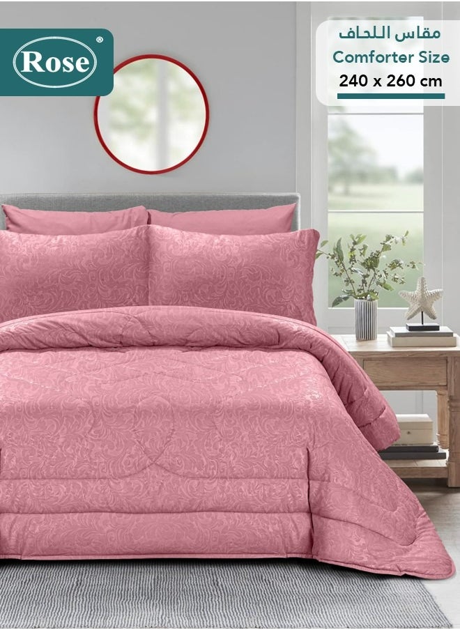 Rose ROSE Luxurious Flory Comforter, Premium Cotton Alternative Microfiber, Set of 6 pieces, Super Soft Cozy Breathable Cooling Lightweight, King size 260x240 cm, Pink  - Image 1