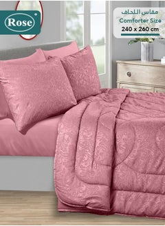 Rose ROSE Luxurious Flory Comforter, Premium Cotton Alternative Microfiber, Set of 6 pieces, Super Soft Cozy Breathable Cooling Lightweight, King size 260x240 cm, Pink  - Image 2