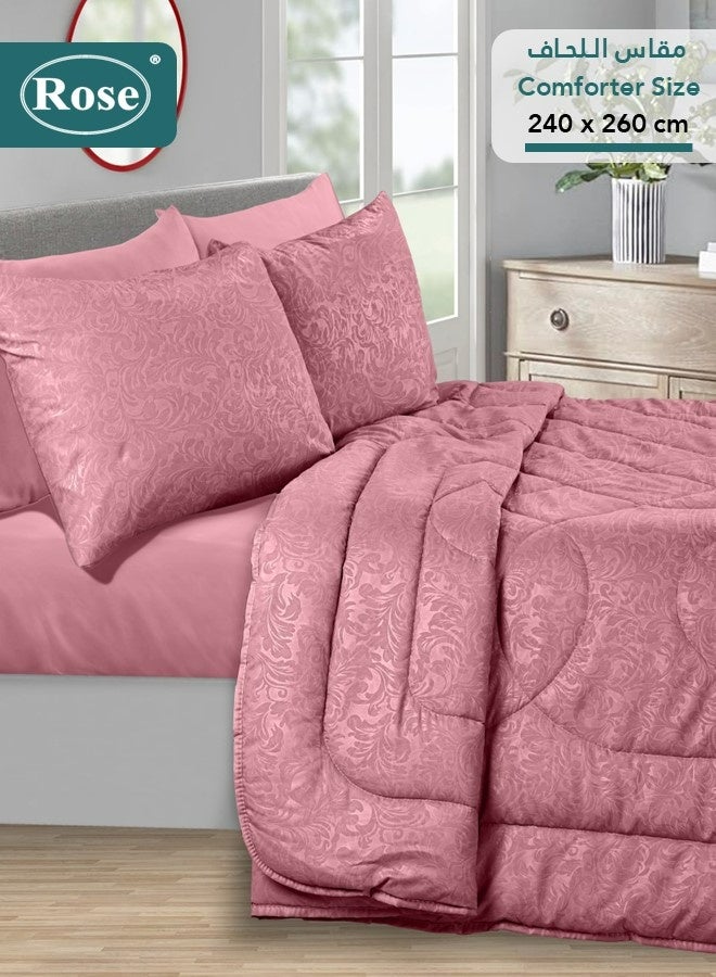 روز طقم مفرش صيفي فلوري بحشوة ثابتة, مايكروفايبر عالي الجودة, 6 قطع, شديد النعومة ومريح وبارد, لحاف مقاس نفرين كينج 260x240 سم, زهري - Image 3