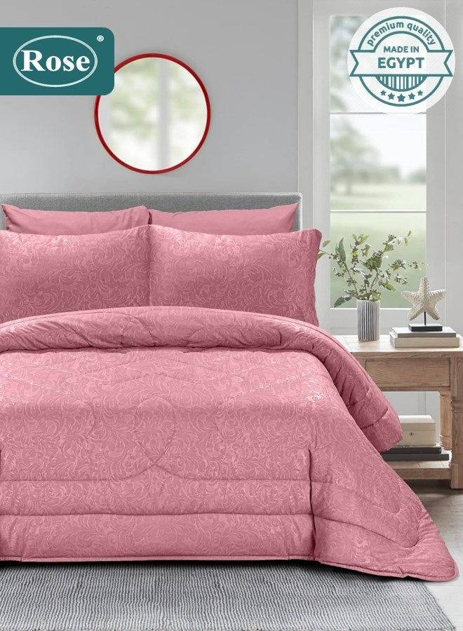 روز طقم مفرش صيفي فلوري بحشوة ثابتة, مايكروفايبر عالي الجودة, 6 قطع, شديد النعومة ومريح وبارد, لحاف مقاس نفرين كينج 260x240 سم, زهري - Image 1