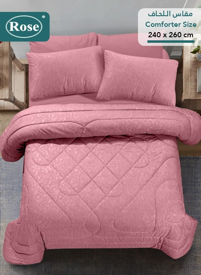 روز طقم مفرش صيفي فلوري بحشوة ثابتة, مايكروفايبر عالي الجودة, 6 قطع, شديد النعومة ومريح وبارد, لحاف مقاس نفرين كينج 260x240 سم, زهري - Image 4