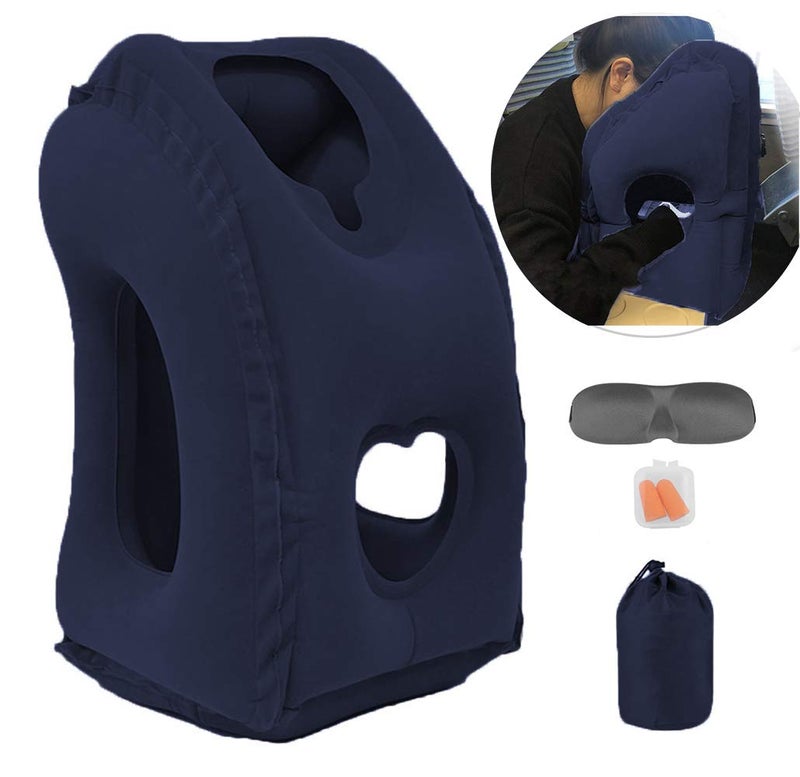 Kimiandy Inflatable Travel Pillow for Airplane, Inflatable Neck Air Pillow for Sleeping(Blue) - Image 1