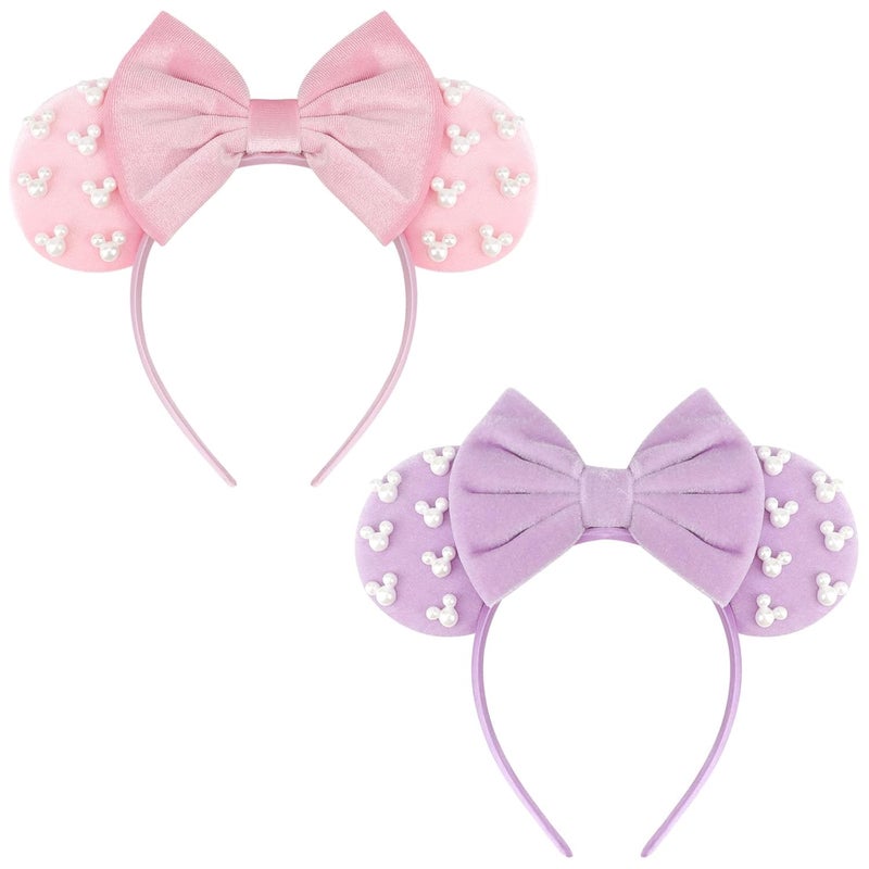 DRESHOW Mouse Ears Headbands for Women Girls Pearl Hairbands Bow Head bands Velvet Head band Christmas Cosplay Costume Princess Party Decorations Halloween  Disney Trip
