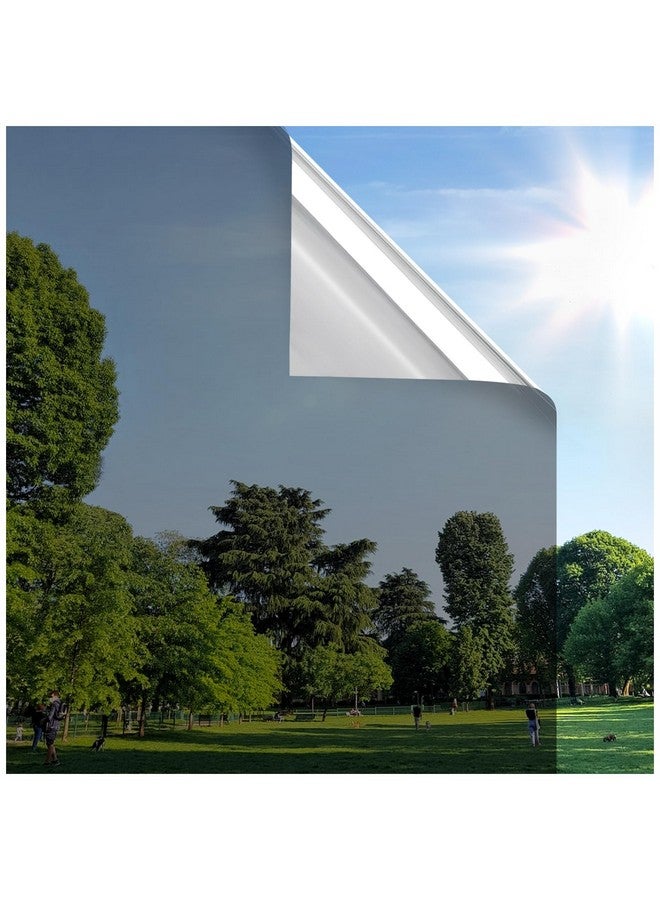 rabbitgoo Window Privacy Film One Way Window Tint for Home, Removable Reflective Heat Sun Blocking Anti UV Glass Door Covering, Mirror Tinting Film House Office, 17.5 in X 6.5 Feet, Black Silver - Image 1