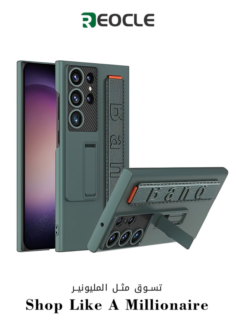 REOCLE Phone Case Suitable for Samsung S22 Ultra Mobile Phone Case Ultra-thin Bracket Elastic Wrist Strap All-inclusive S22 Ultra Anti-fall Protective Cover(with pen) - Image 1