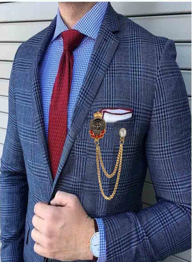Sullery Crystal King Crown Anchor Label Pin With Hanging Chain Label Pin Suit Red Gold Brass Brooch For Men And Boys - Image 3