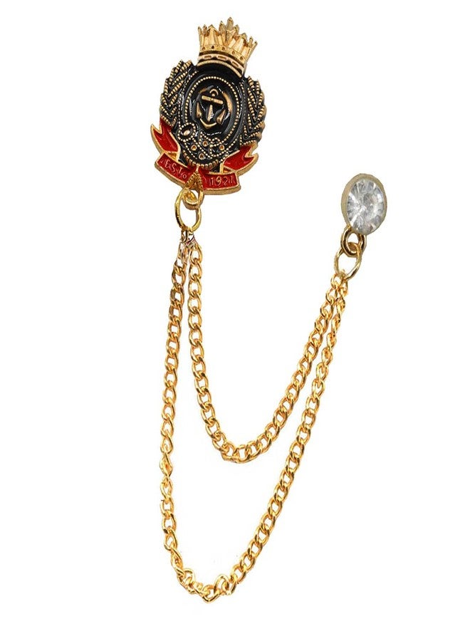 Sullery Crystal King Crown Anchor Label Pin With Hanging Chain Label Pin Suit Red Gold Brass Brooch For Men And Boys - Image 2