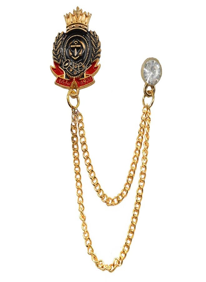 Sullery Crystal King Crown Anchor Label Pin With Hanging Chain Label Pin Suit Red Gold Brass Brooch For Men And Boys - Image 1