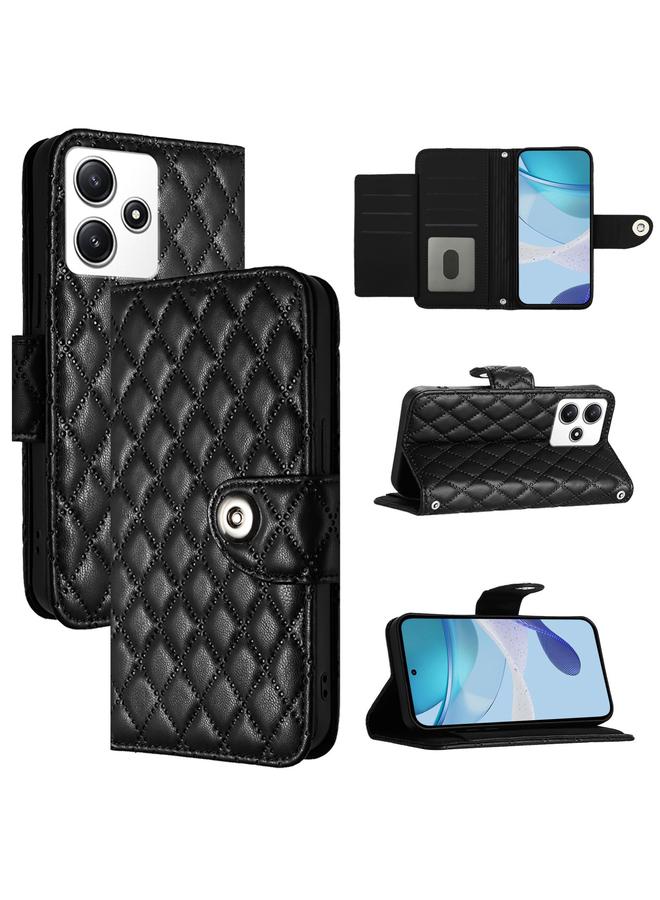 The Bros Case For Xiaomi Poco M6 Pro 5G Rhombic Texture Flip Leather Phone Case with Lanyard
