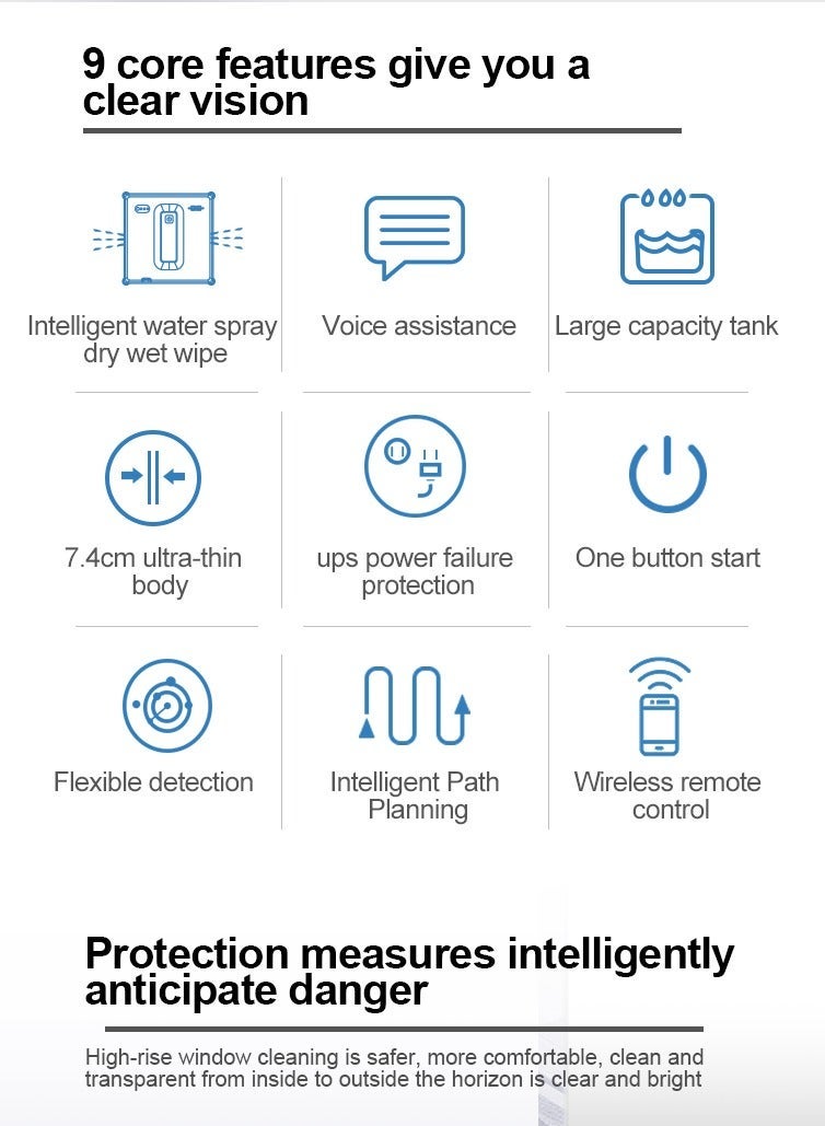 ET-LIFE Window Cleaner Robot 6.8cm Ultra-Thin, Intelligent Obstacle Avoidance, Automatic Window Vacuum Cleaner for Large Mirror, Tile Wall, Glass Wall, Remote & App Control, Light & Compact - Image 2